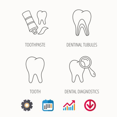 Diş, diş tanılama ve diş macunu simgeler.