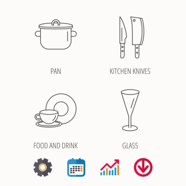 Mutfak bıçakları, cam ve pan simgeleri.