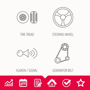 Klakson sinyal, lastik ve direksiyon simidi simgeleri.