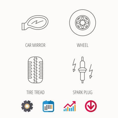 Tekerlek, araba ayna ve buji simgeler.