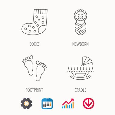 Ayak izi, beşik ve yeni doğan bebek simgeleri.