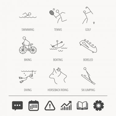 Yüzme, tenis ve golf simgeler. Bisikleti, Dalış.