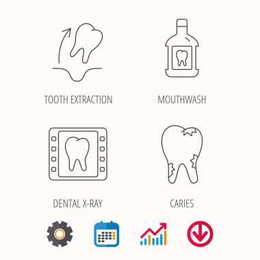 Diş çıkarma, çürük ve gargara simgeleri.