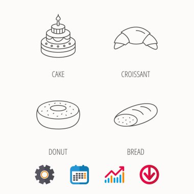 Kruvasan, kek ve ekmek simgeleri.