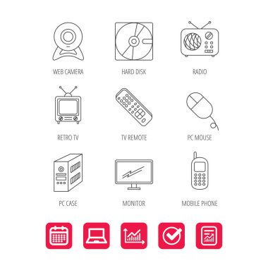 Örümcek ağı fotoğraf makinesi, radyo ve hareket eden telefon simgeleri.