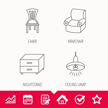 Tavan Lambası, komidin ve koltuk simgeler.