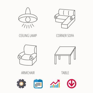 Köşe kanepe, masa ve koltuk simgeler.
