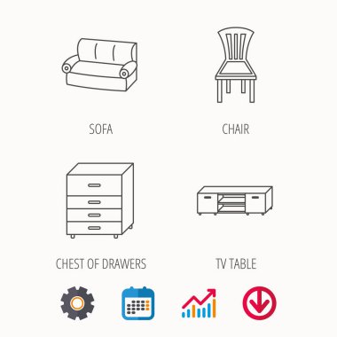 Koltuk, sandalye ve Çekmeceli simgeleri.