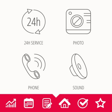 Telefon, 24 saat hizmet ve ses simgelerini.