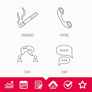 Sigara, sohbet ve telefon simgeleri.