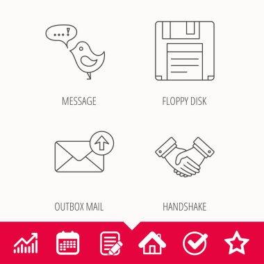 Posta, mesaj ve el sıkışma simgeleri giden kutusu.