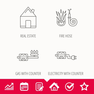 Gayrimenkul, hortum yangın ve gaz sayacı simgeler.