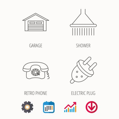 Retro telefon, garaj ve elektrik simgeler takın.