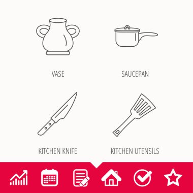 Tencere, kithcen bıçak ve mutfak eşyaları simgeleri.