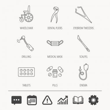 Tıbbi maske, hap ve diş pense simgeler.