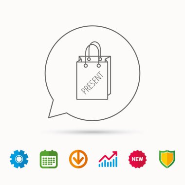 Mevcut alışveriş çantası simgesi. Hediyelik çanta işareti.