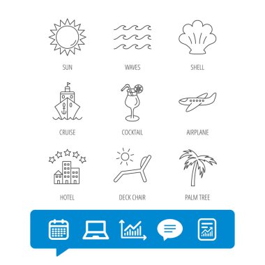 Cruise, dalgalar ve kokteyl simgeler. Otel işareti.