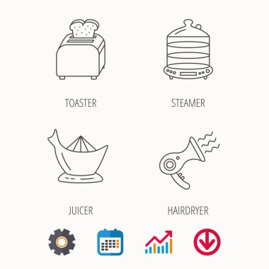 Vapur, saç kurutma makinesi ve tost simgeler.
