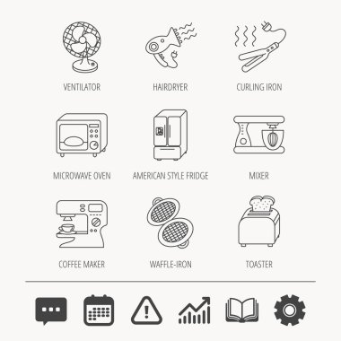 Mikrodalga fırın, saç kurutma makinesi ve blender simgeler.