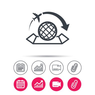 Dünya harita simgesi. Uçak seyahat işareti.