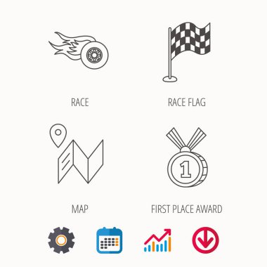 Yarış bayrak, harita ve kazanan ödül simgeleri.