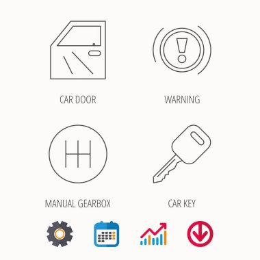 Araba anahtar, uyarı ve manuel vites kutusu simgeleri.