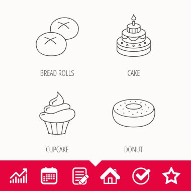 Kek, kek ve ekmek rulo simgeleri.