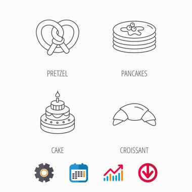 Kruvasan, simit ve krep simgeleri.