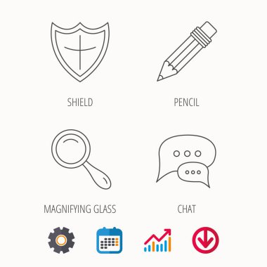 Sohbet konuşma balonları, Büyüteç'i ve kalem simgeler.