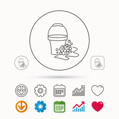 Sabunlu temizlik simgesi. Köpük ve kabarcık ile kova.