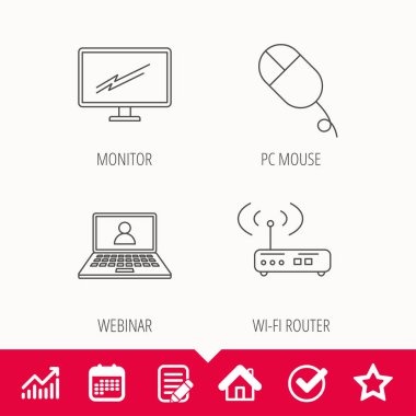 Kablosuz yönlendirici, pc fare ve monitör tv simgeleri.