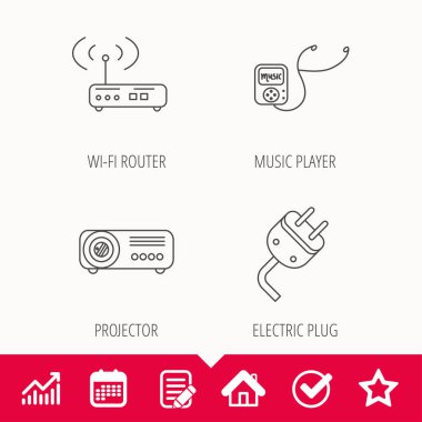 Elektrik fiş, kablosuz yönlendirici ve projektör simgeler.