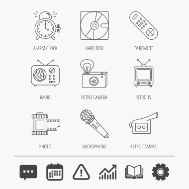 Mikrofon, video kamera ve fotoğraf simgeler.