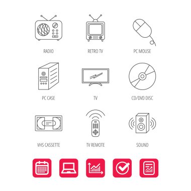 Retro Tv, radyo ve Dvd disk simgeleri.