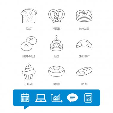 Kruvasan, simit ve ekmek simgeler. Cupcake.