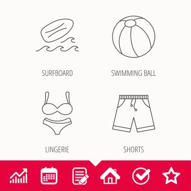 Sörf tahtası, plaj topu ve gövdeleri simgeler.