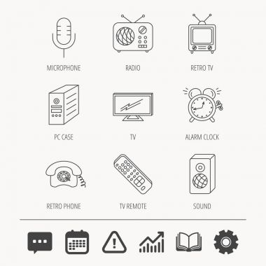TV uzaktan, retro telefon ve radyo simgeler.