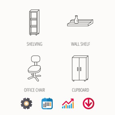 Ofis sandalye, dolap ve raf simgeleri.