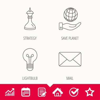 Strateji, gezegeni kurtarmak ve posta zarf simgeleri.