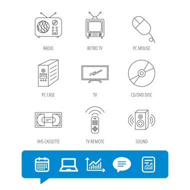 Retro Tv, radyo ve Dvd disk simgeleri.