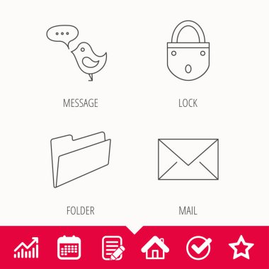 Kilit, klasörü el ve e-posta simgeleri.