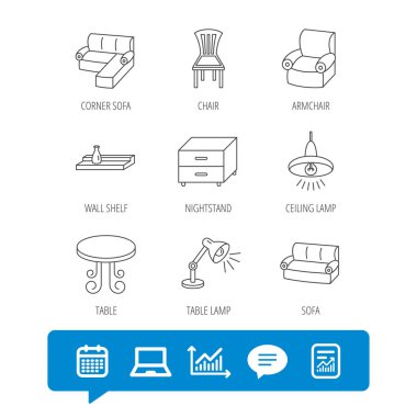 Köşe kanepe, masa ve koltuk simgeler.