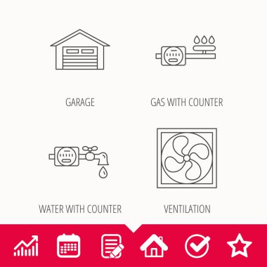 Havalandırma, garaj ve su sayacı simgeleri.