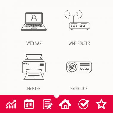 Yazıcı, kablosuz yönlendirici ve projektör simgeler.