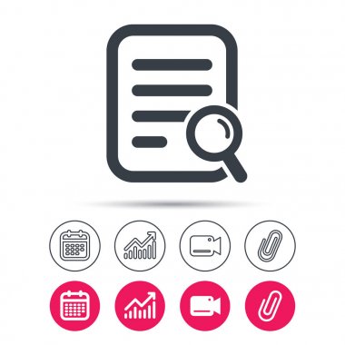 Dosya arama simgesi. Büyüteç ile belge sayfası.