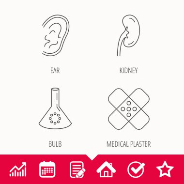 Laboratuvar ampul, tıbbi sıva ve kulak simgeler.