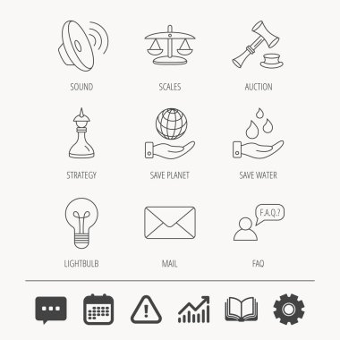 Strateji, açık artırma ve ölçekler adalet simgeler.