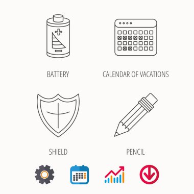 Pil, kalem ve Koruma Kalkanı simgeleri.