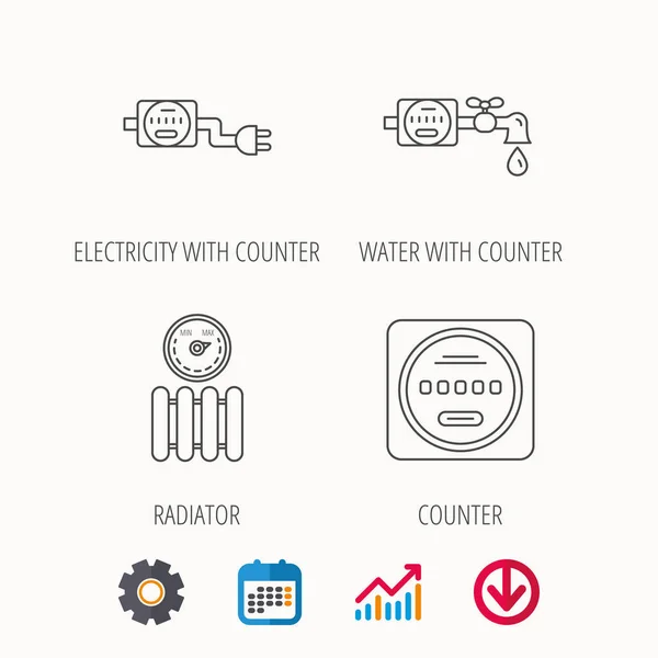 Elektriciteit, radiator en water teller pictogrammen. — Stockvector