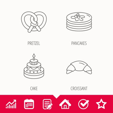 Kruvasan, simit ve krep simgeleri.